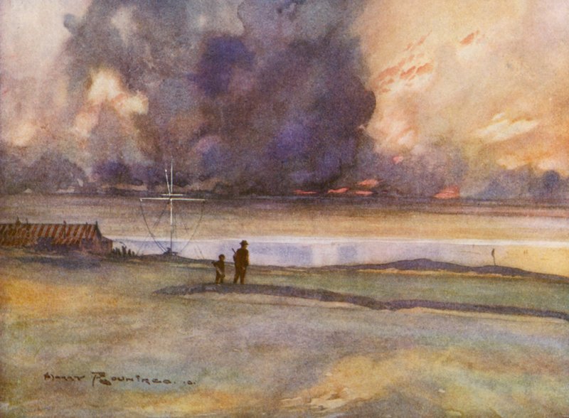Campos de golfe: Porthcowl, a caminho do décimo oitavo green (litografia a cores) de Harry (1878 1950) Rountree