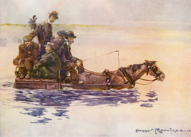 Campos de golfe: Portmarnock, regresso a casa (litografia a cores) de Harry (1878 1950) Rountree
