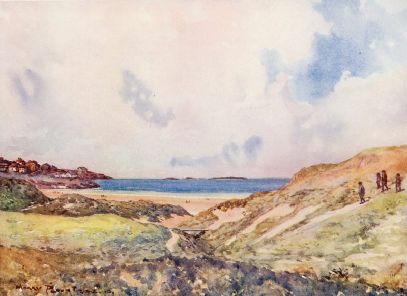 Campos de golfe: Portrush, a caminho do décimo sétimo green (litografia a cores) de Harry (1878 1950) Rountree