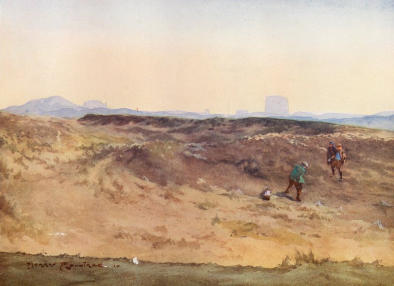 Campos de golfe: Sandwich, o "Sahara" (litografia a cores) de Harry (1878 1950) Rountree