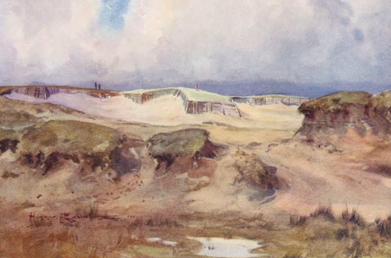 Campos de golfe: Westward Ho! o carry no quinto tee (litografia a cores) de Harry (1878 1950) Rountree