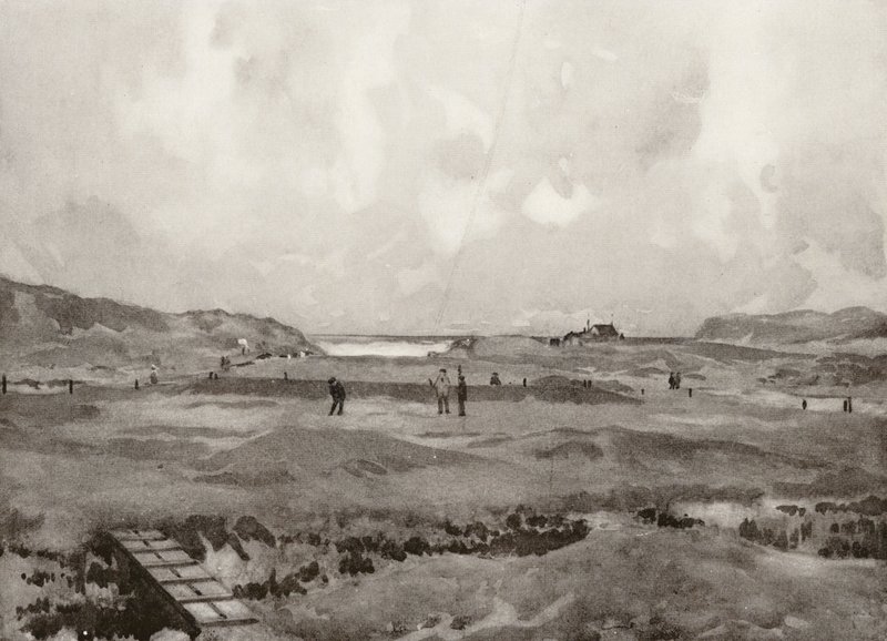 Campos de golfe: Bude, o buraco "Nursery Maid" (litografia) de Harry (1878 1950) Rountree