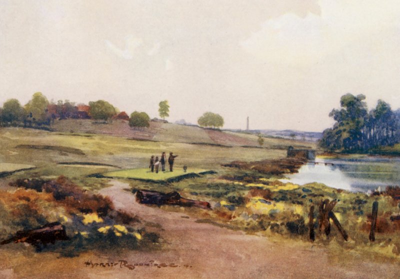 Campos de golfe: Handsworth, o primeiro tee (litografia a cores) de Harry (1878 1950) Rountree