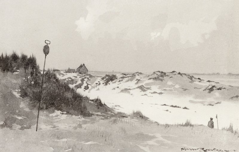 Campos de golfe: Hunstanton, sob a neve (litografia) de Harry (1878 1950) Rountree