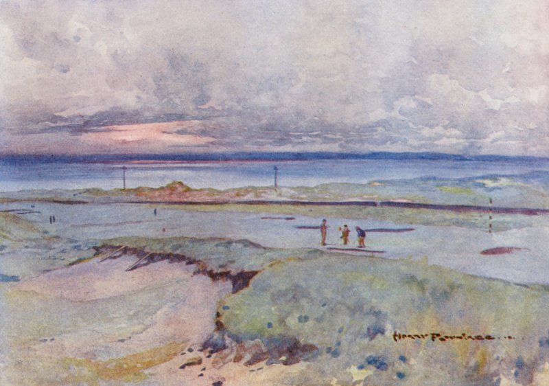 Campos de golfe: Muirfield, o quarto e o décimo quarto greens (litografia a cores) de Harry (1878 1950) Rountree