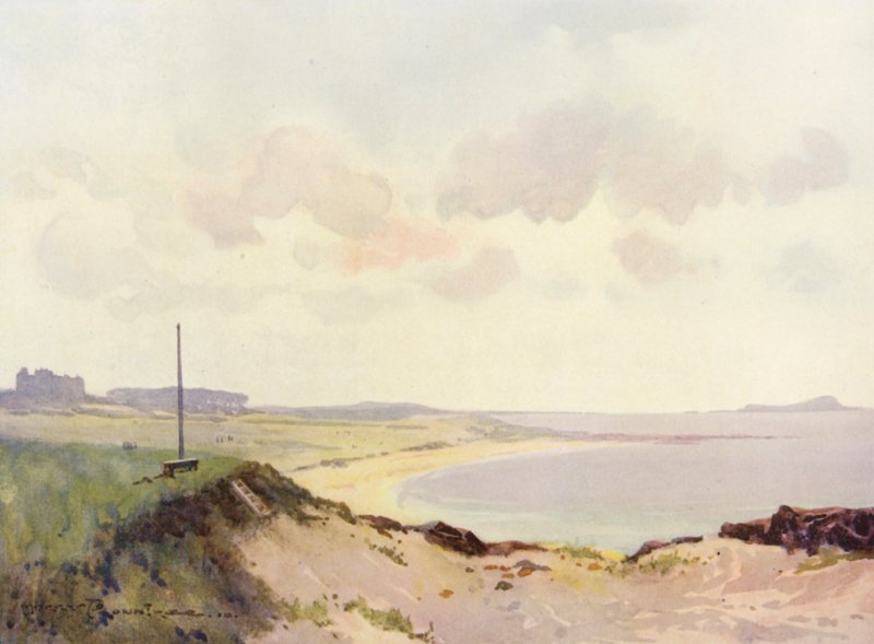 Campos de golfe: North Berwick, o segundo tee (litografia a cores) de Harry (1878-1950) Rountree