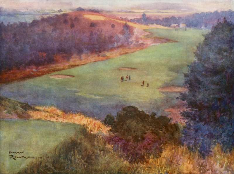 Campos de golfe: Sunningdale, décimo buraco (litografia a cores) de Harry (1878 1950) Rountree