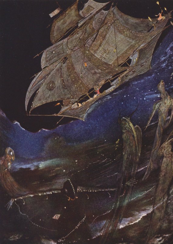 Edgar Allan Poe: MS Found in a Bottle (litografia a cores) de Harry Clarke