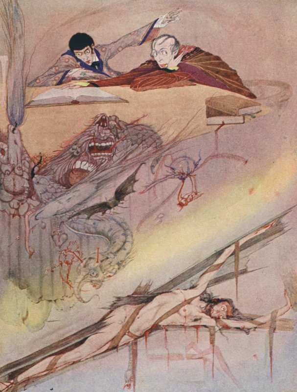 Edgar Allan Poe: A Queda da Casa de Usher (litografia a cores) de Harry Clarke