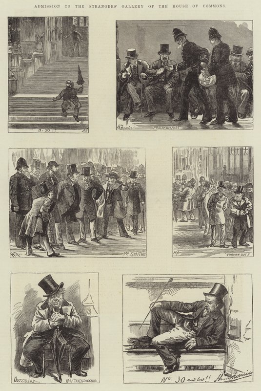 Admissão à Galeria dos Estranhos da Câmara dos Comuns de Harry Furniss