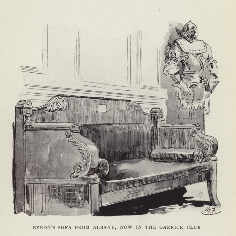 Sofá Byrons de Albany, agora no Garrick Club de Harry Furniss