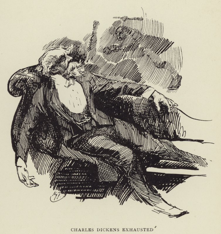 Charles Dickens exausto de Harry Furniss