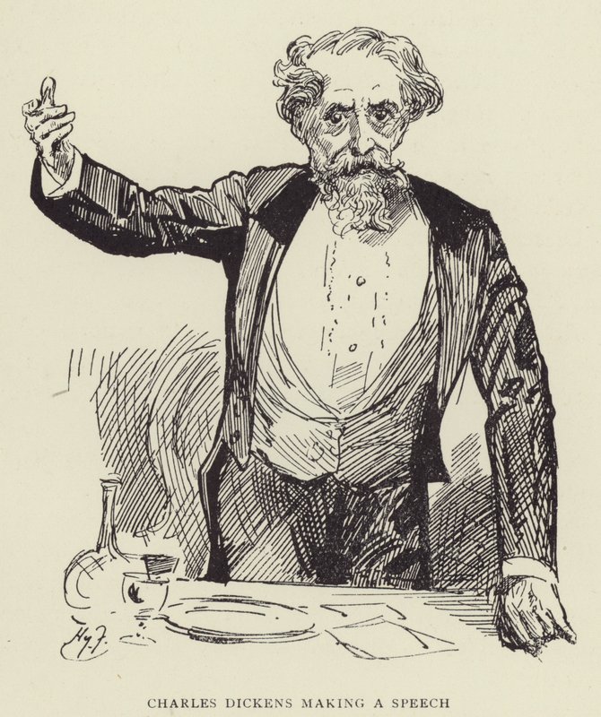 Charles Dickens fazendo um discurso de Harry Furniss