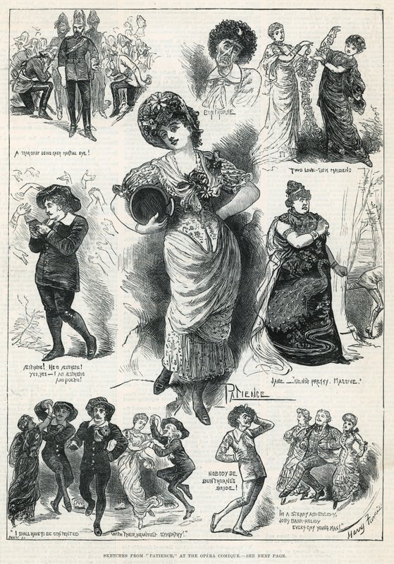 Esboços de Paciência na Opera Comique (gravura) de Harry Furniss