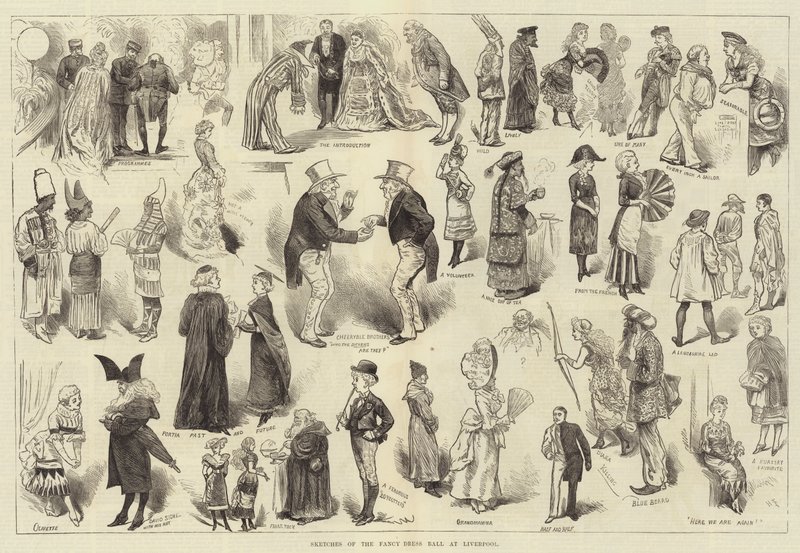 Esboços da bola de fantasia em Liverpool de Harry Furniss