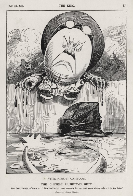 O Humpty Dumpty chinês, desenho animado sobre a Rebelião Boxer e a Guerra da Boer (gravura) de Harry Furniss