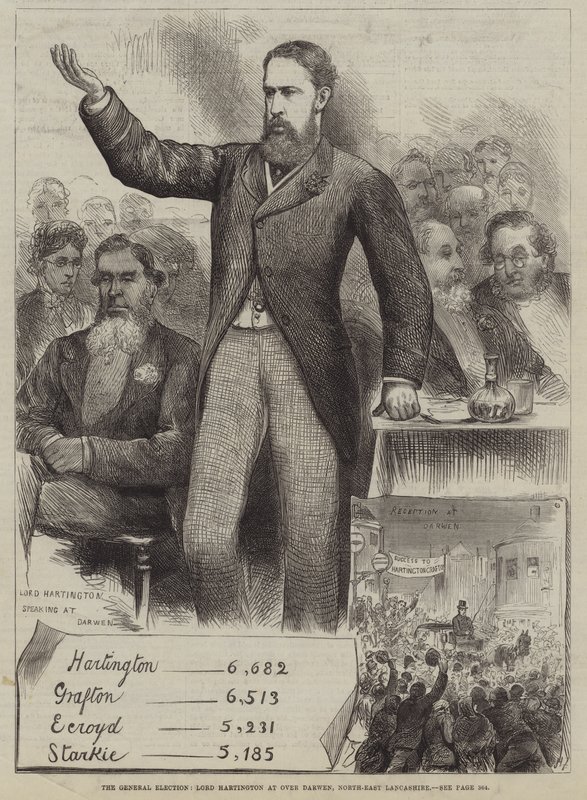 A eleição geral, Lord Hartington em Over Darwen, North-East Lancashire de Harry Furniss
