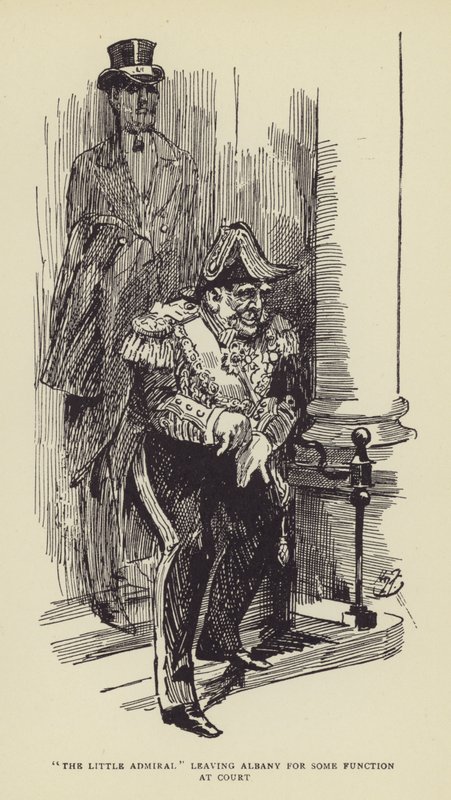 O pequeno almirante deixando Albany para alguma função no tribunal de Harry Furniss