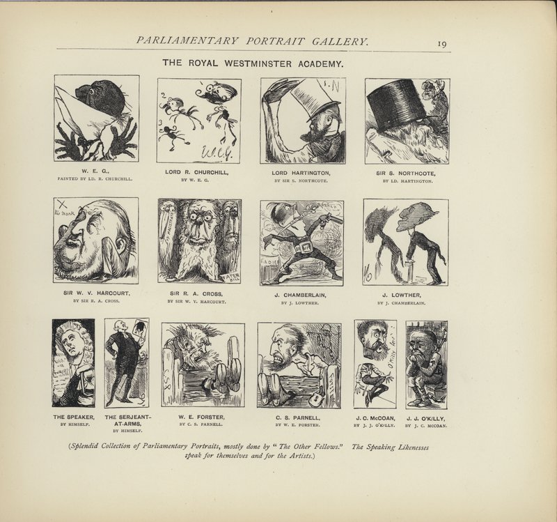 A Academia Real Westminster - imaginando como os políticos poderiam pintar uns aos outros (litho) de Harry Furniss