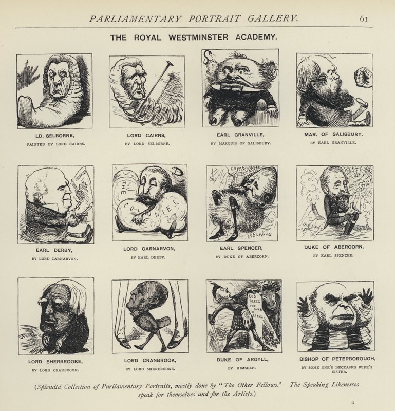 A Academia Real Westminster - imaginando como os políticos poderiam pintar uns aos outros (litho) de Harry Furniss
