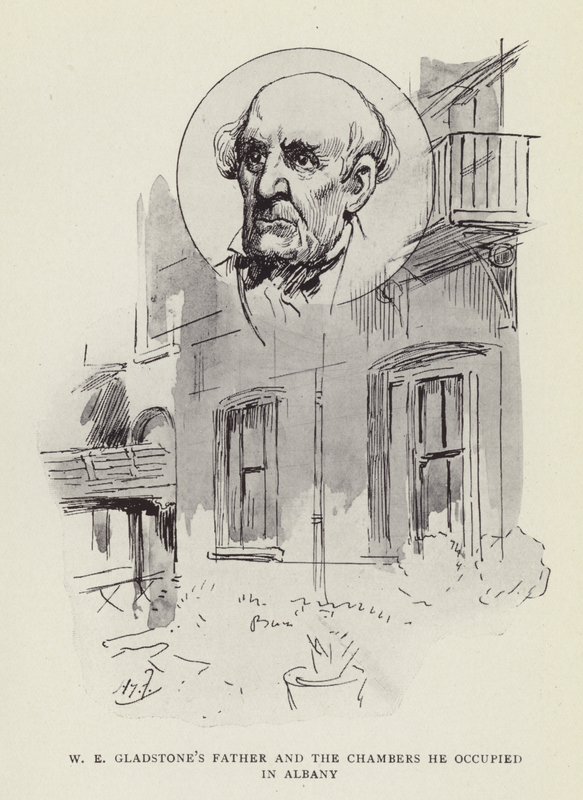 WE Gladstones pai e as câmaras que ele ocupou em Albany de Harry Furniss
