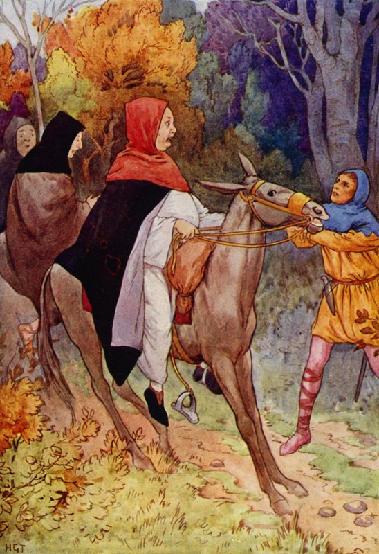 O abade Hugo ainda mal tinha falado quando a sua rédea foi apreendida (litografia a cores) de Harry George Theaker