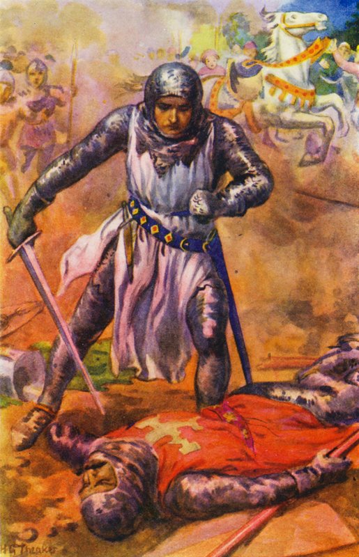 "Após uma luta feroz, os Templários foram derrotados" (litografia a cores) de Harry George Theaker