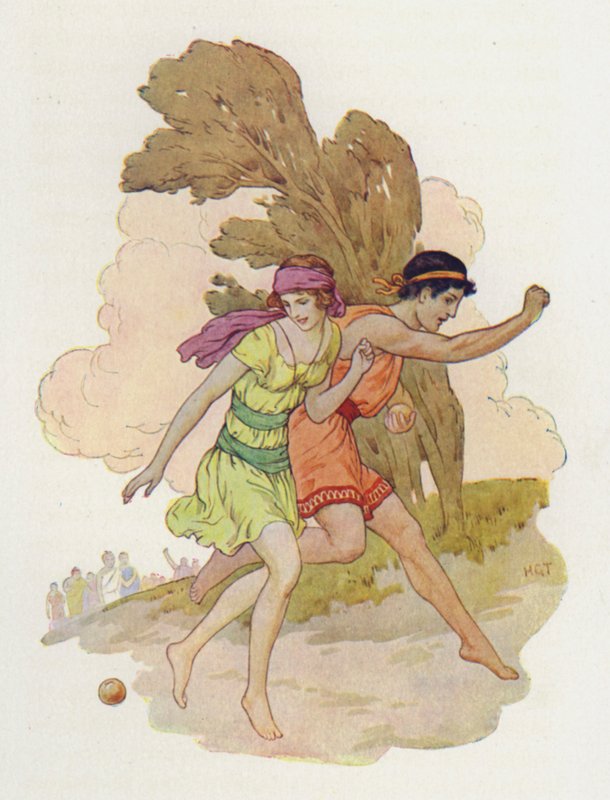Atalanta viu-o cair (litografia a cores) de Harry George Theaker