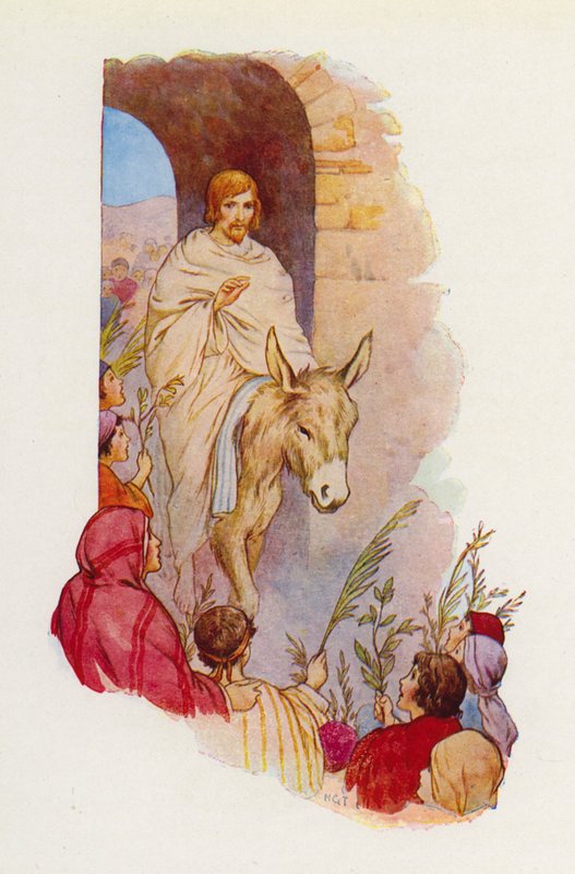 "Bendito o que vem em nome do Senhor" (litografia a cores) de Harry George Theaker