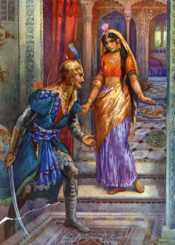 "Ao ver Rama, ela apressou-se a avançar" (litografia a cores) de Harry George Theaker