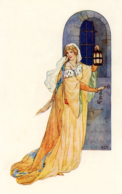 "Segue-me!" disse a donzela (litografia a cores) de Harry George Theaker