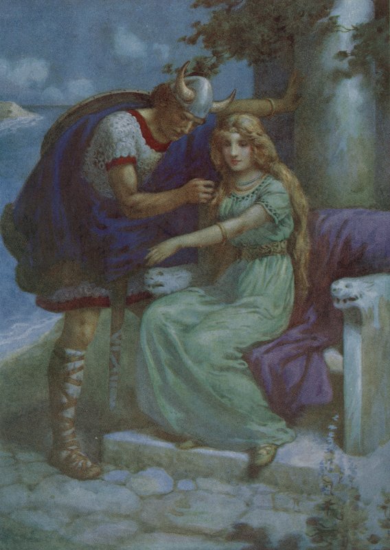 Frithiof e Ingeborg, de "The Suit of King Ring" (litografia a cores) de Harry George Theaker
