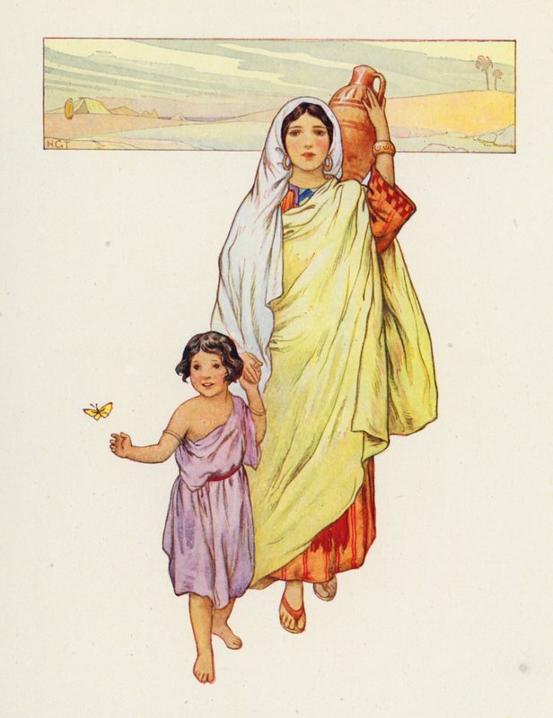 Agar e Ismael partiram para o deserto (litografia a cores) de Harry George Theaker