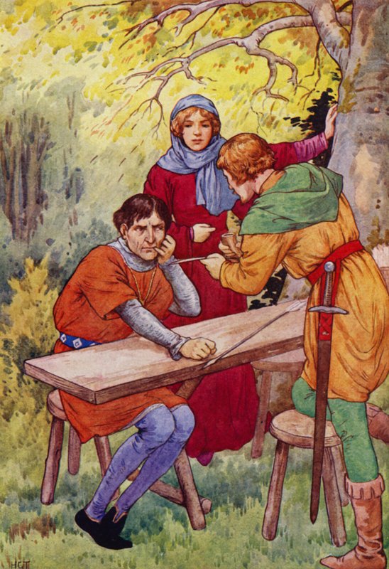 "Agora, na haste dessa flecha, Xerife, escreve o teu próprio nome" (litografia a cores) de Harry George Theaker