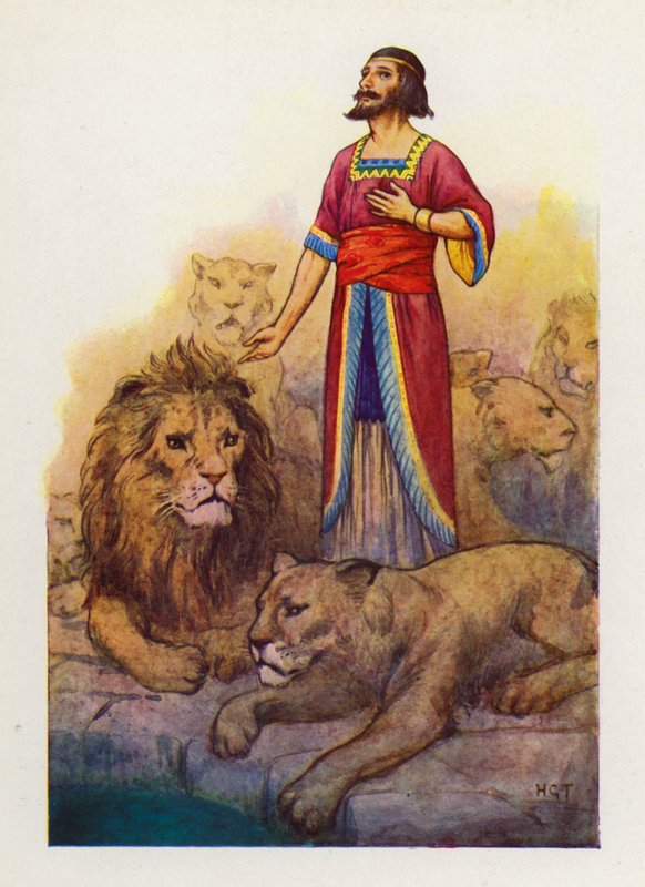Das profundezas da cova saiu a voz do próprio Daniel (litografia a cores) de Harry George Theaker
