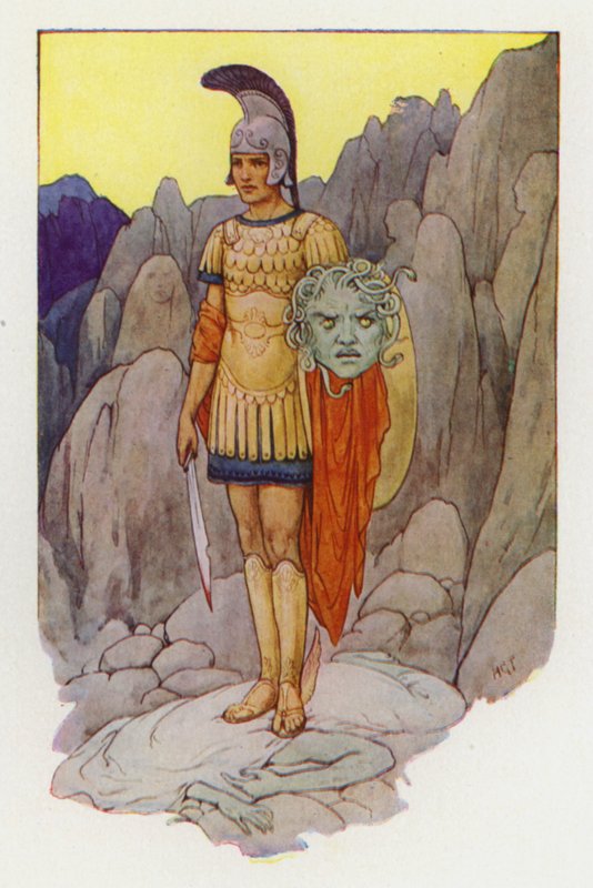 Perseu e a cabeça da górgona (litografia a cores) de Harry George Theaker
