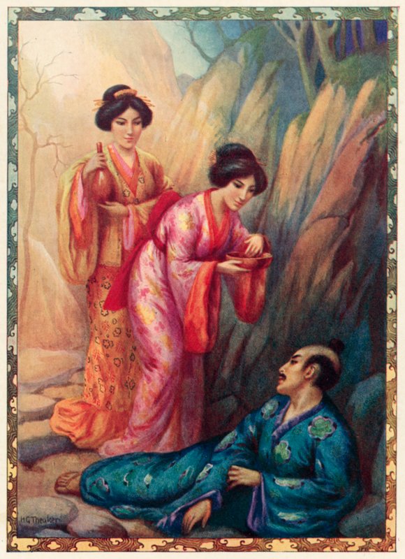Princesa Concha e Princesa Amêijoa Cura Ohkuni (litografia a cores) de Harry George Theaker