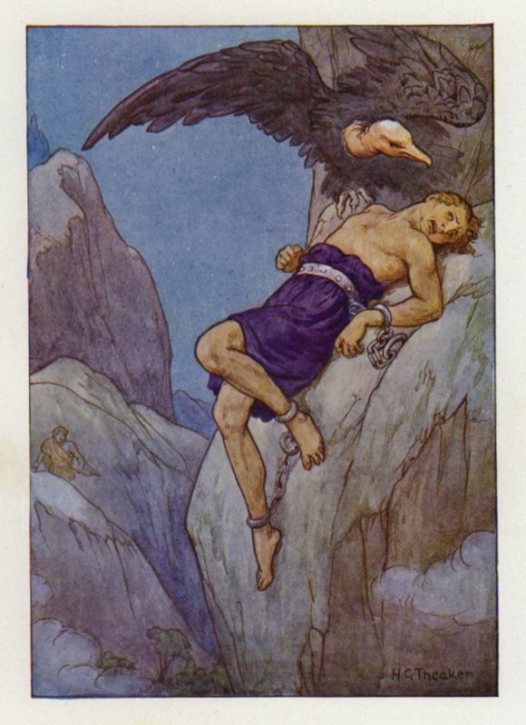 Prometeu acorrentado a um rochedo (litografia a cores) de Harry George Theaker