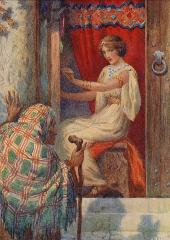 A rainha Frigga e o Beldame, de "Baldur, o Amado" (litografia a cores) de Harry George Theaker
