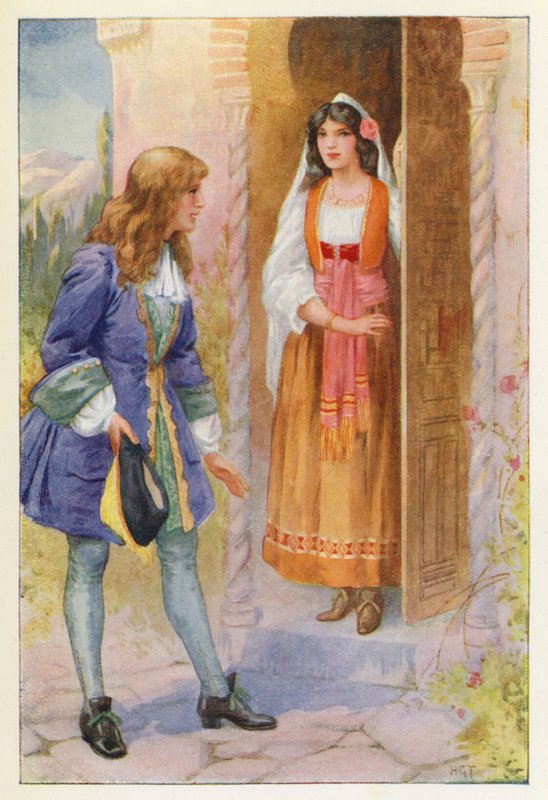 Ruyz de Alarcon e a Rosa de Alhambra (litografia a cores) de Harry George Theaker