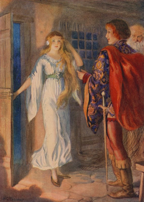 Sir Huldbrand e Undine, de "Undine" (litografia a cores) de Harry George Theaker
