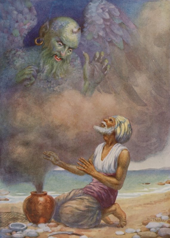O Génio escapa do vaso (litografia a cores) de Harry George Theaker