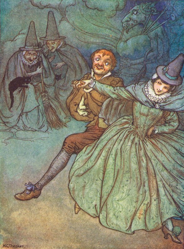 A brincadeira das bruxas (litografia a cores) de Harry George Theaker