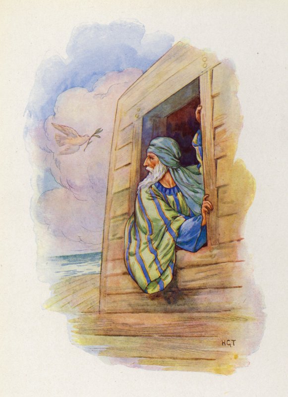 A pomba regressou com uma folha de oliveira no bico (litografia a cores) de Harry George Theaker