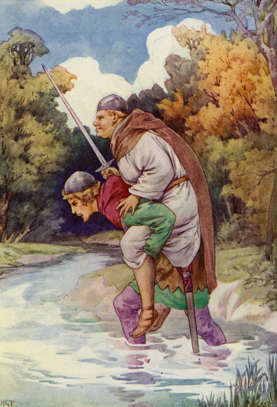 O frade fê-lo grunhir com o seu grande peso (litografia a cores) de Harry George Theaker