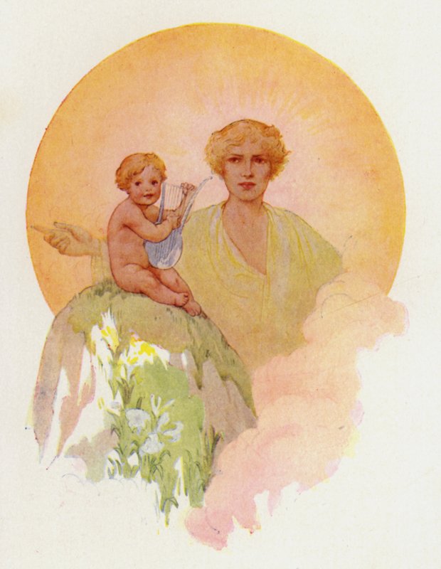 O bebé maravilhoso tocou as cordas de prata (litografia a cores) de Harry George Theaker