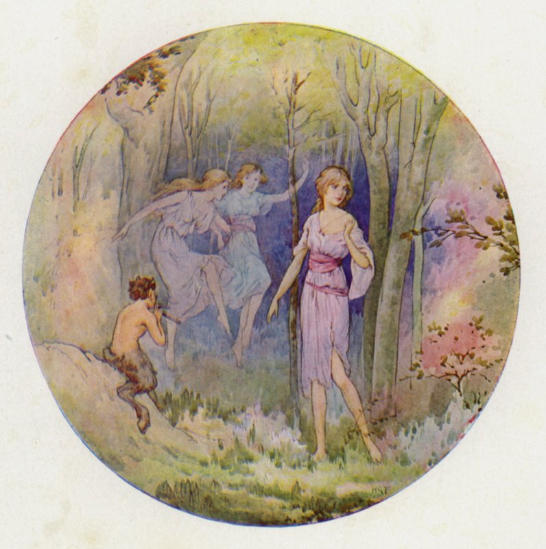 As ninfas do bosque que dançavam ao sol e ao luar (litografia a cores) de Harry George Theaker
