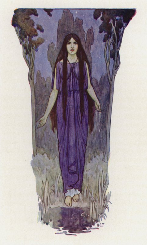 Ali, no silêncio do bosque, Medeia ficava (litografia a cores) de Harry George Theaker