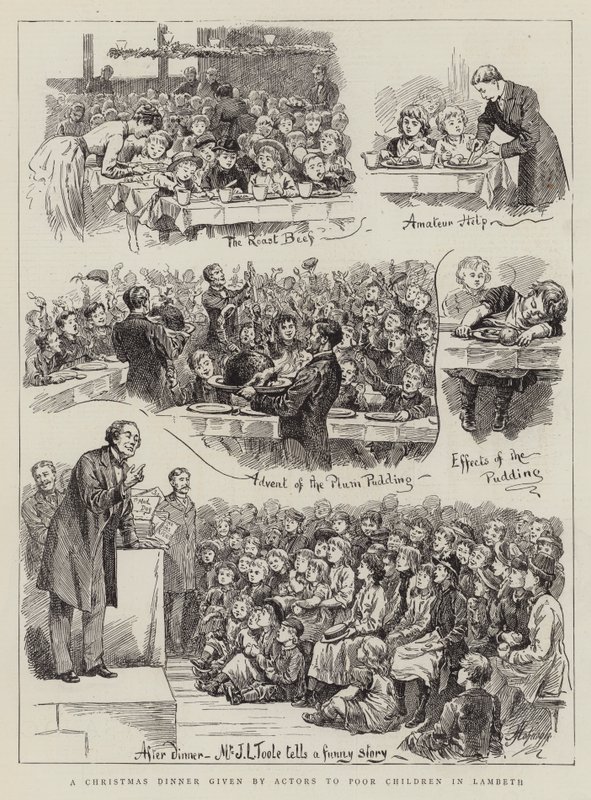 Um jantar de Natal dado por atores para crianças pobres em Lambeth de Harry Hamilton Johnston