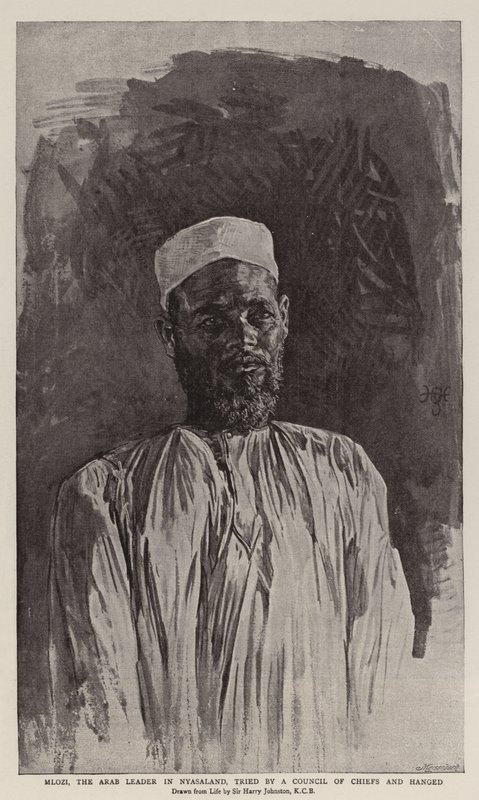 Mlozi, o líder árabe em Nyasaland, julgado por um conselho de chefes e enforcado de Harry Hamilton Johnston